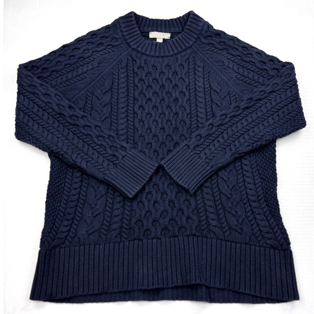 J.Crew Cable Knit Honeycomb Sweater Womens Small Navy Blue Crewneck Cotton BV360